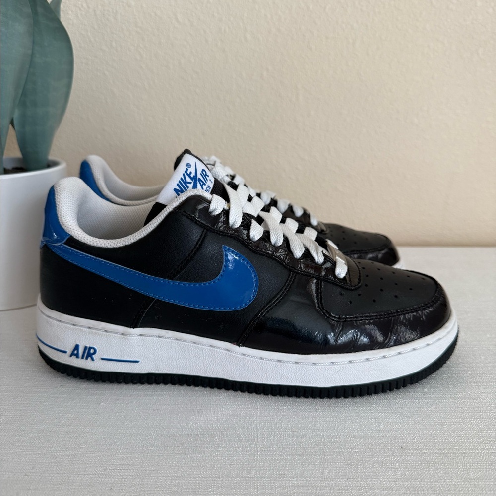 Nike Air Force 1 Black with Blue Swoosh High Top Sneakers